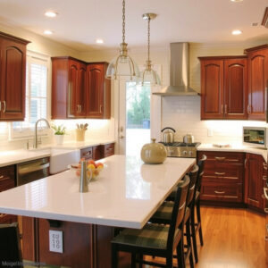 Modern kitchen renovation with white cabinets in Hauppauge home